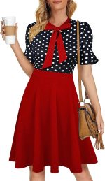 Mokayee Womens Summer Bow Tie Neck Semi Formal Ruffle Sleeve Church Office Wedding Guest Work Dresses